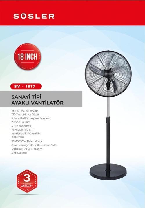 Sv - 1817 18'' İnç Sanayi Tipi Ayaklı Vantilatör - Siyah
