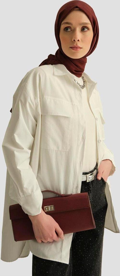 İki Cepli Oversize Gömlek 25Yh3443 Beyaz 44