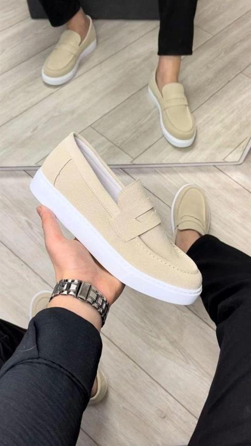 Slw180 Estilo X Bağcıksız Süet Erkek Günlük Spor Klasik Ayakkabı Sbt - Krem 40