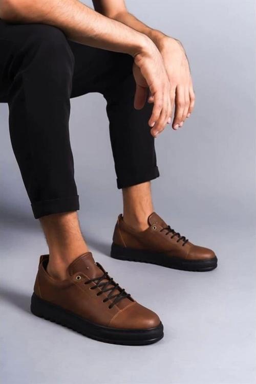 Slw152 Cool Bağcıklı Cilt Erkek Günlük Spor Klasik Ayakkabı St - Taba 41