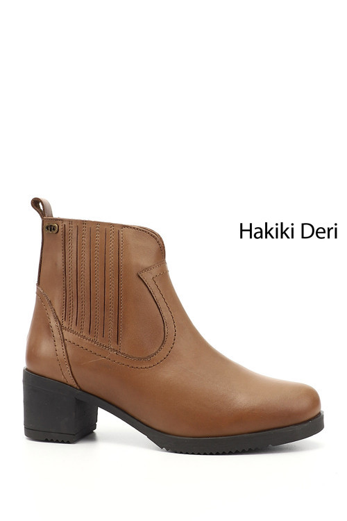 Kadın Vizon Antik Fermuarlı Kalın Topuklu Hakiki Deri Bot