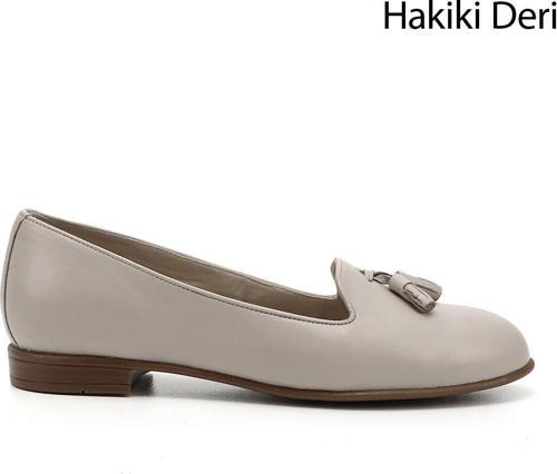 Kadın Bej Antik Hakiki Deri Püsküllü Babet
