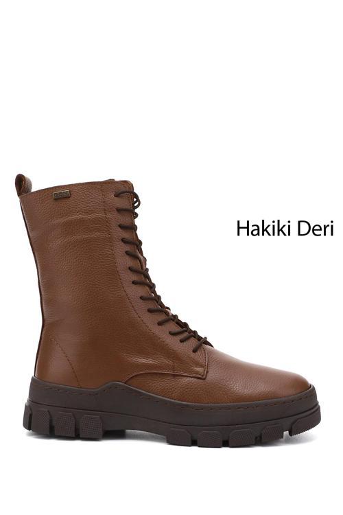 Kadın Taba Floter Fermuarlı Kauçuk Taban Hakiki Deri Postal Bot