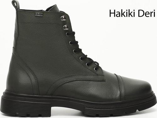 Haki Floter Gön Hakiki Deri Fermuarlı Bağcıklı Erkek Postal Bot 81501