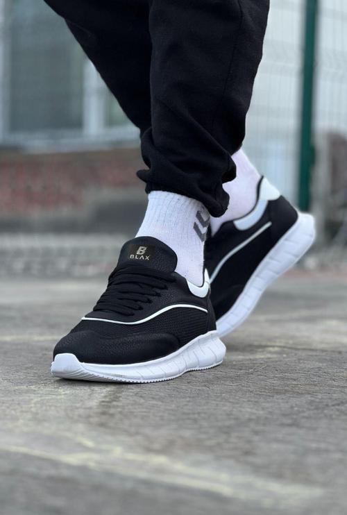 HS062 Siyah Beyaz Triko Erkek Spor Ayakkabı