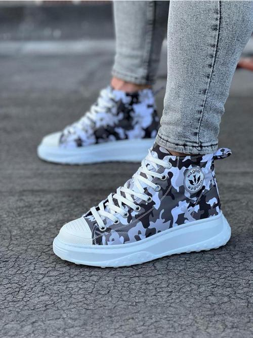 HS017 Beyaz Askeri Yarım Bilek Casual Ayakkabı