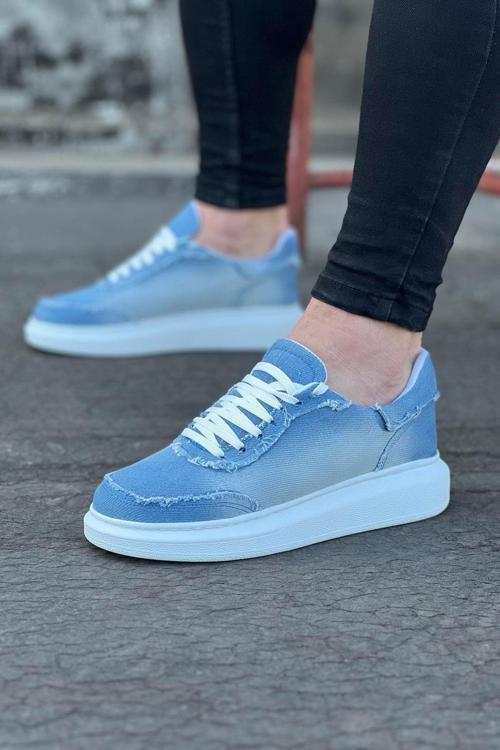 HS018 Buz Mavi Kot Kumaş Erkek Casual Ayakkabı