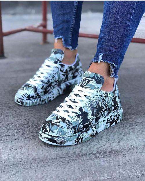 HS501 Siyah Beyaz Boyalı Erkek Casual Ayakkabı