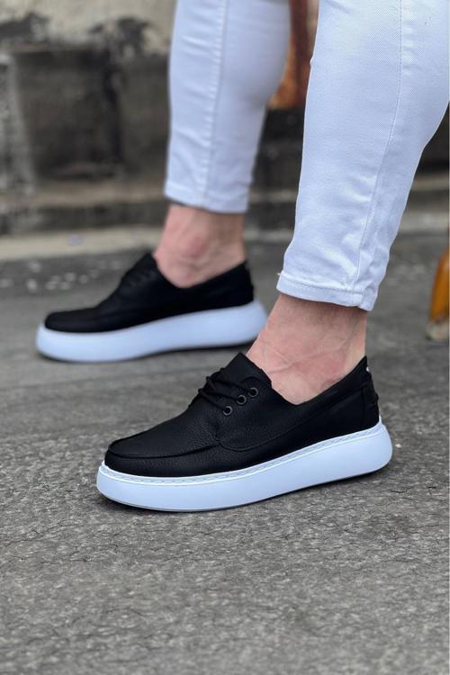 HS508 Siyah Cilt Ortopedik Taban Erkek Casual Ayakkabı
