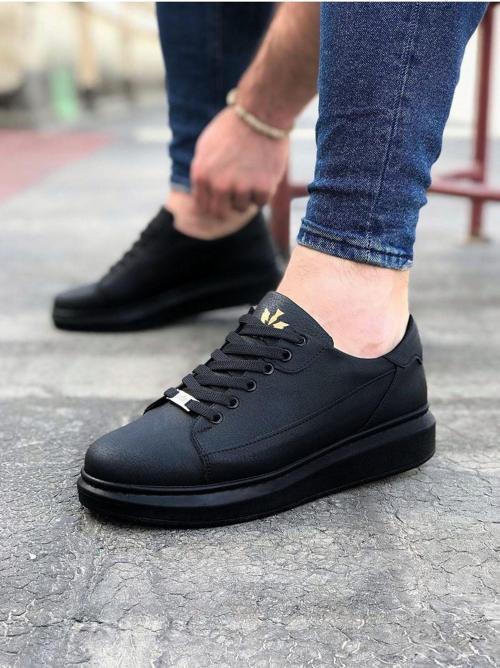 HS028 Kömür Bağcıklı Kalın Taban Casual Erkek Ayakkabı