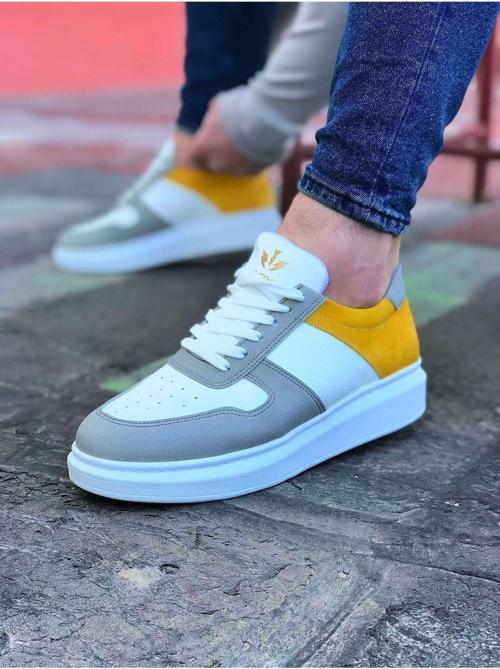 HS011 Beyaz Sarı Erkek Casual Ayakkabı