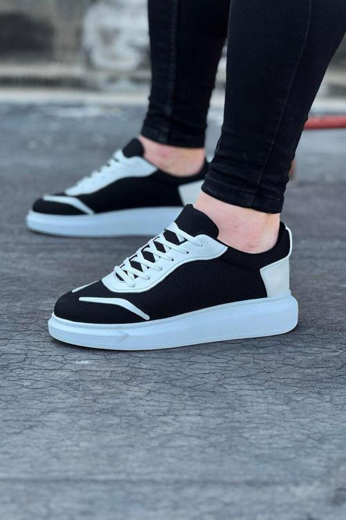 HS019 Siyah Beyaz Triko Erkek Casual Ayakkabı