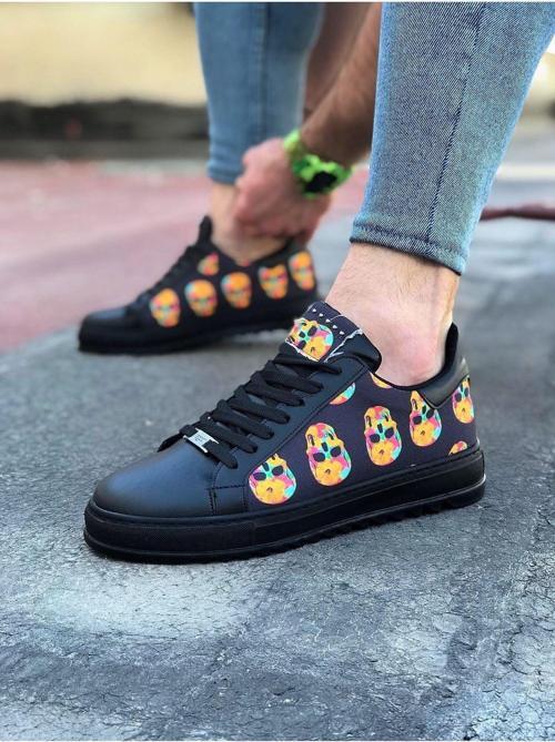 HS01 Kömür Kurukafa Baskılı Erkek Casual Ayakkabı