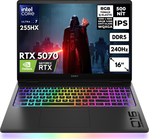 Omen Max 16-AH0021NT Ultra 7-255HX 32-GBDDR5 1 TBSSD RTX5070 (8GB-GDDR7) 16" 240Hz 2K WQXGA Freedos Gaming Notebook B92QXEAHMF2