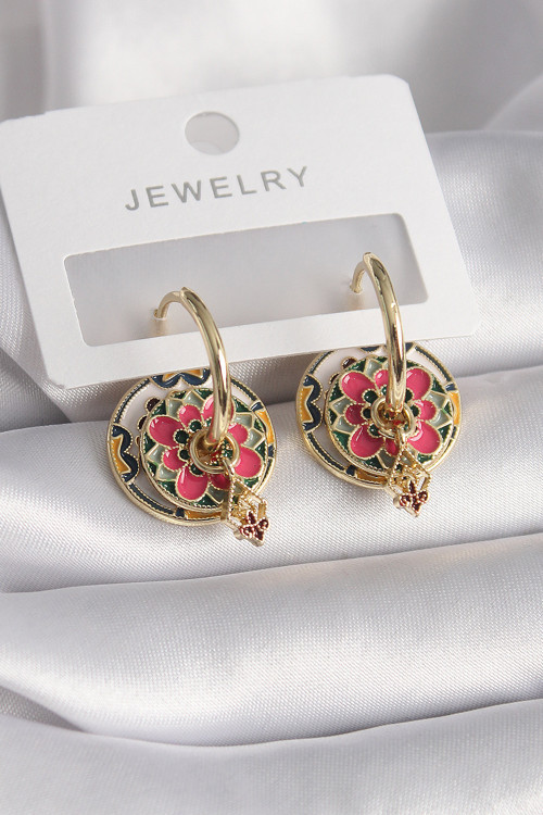 Zarif Kadın için Golden Pirinç Pembe Sarı Motif Küpe