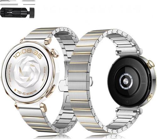 Huawei Watch GT5 Pro 42mm İle Uyumlu Renk Detaylı 18mm Paslanmaz Çelik Metal Kordon Kayış