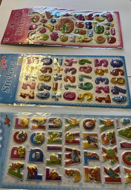 Eğitici Çocuk Sticker Etiket Oyunu 3 Kartela Birden Alfabe Rakam Ve Meyveler