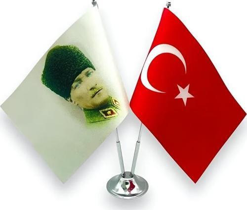 Çiftli Atatürk Kalpaklı Masa Bayrağı