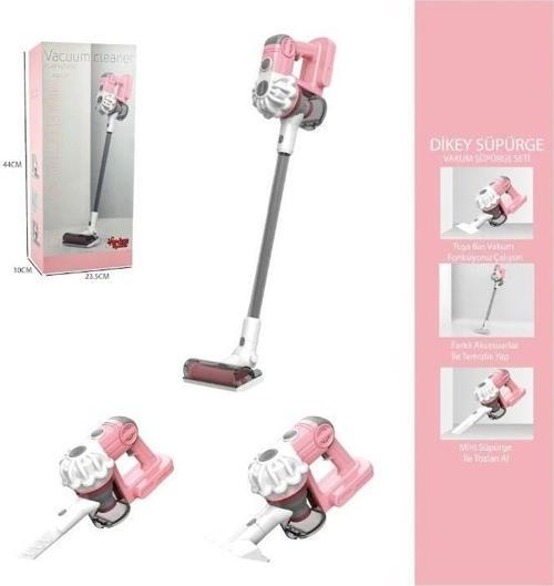 Pilli Sesli Vakumlu Dikey Elektrik Süpürgesi Çekme Özellikli Eğitici Oyuncak Pembe