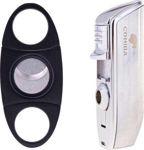 3 Torch Pürmüz Gunmetal Puro Çakmağı ve Kesici Seti