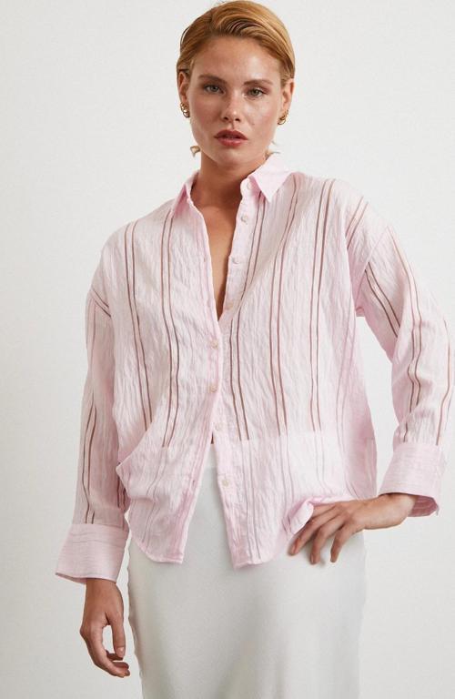 Organze Çizgili Gömlek Pembe