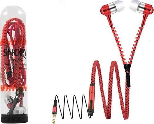 Snopy Sn-808 Fermuar Kablolu Kırmızı Kulak İçi Kul Beyaz