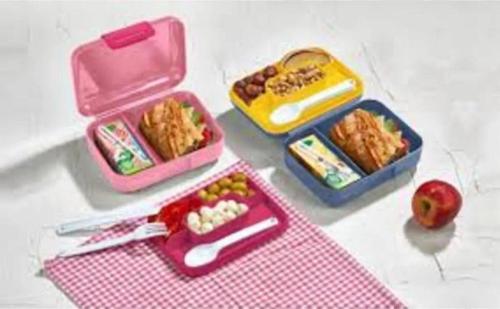 Beslenme Kutusu Çift Katlı Alt Hazne İki Bölmeli Yemek Saklama Kabı Çatal Kaşık pembe
