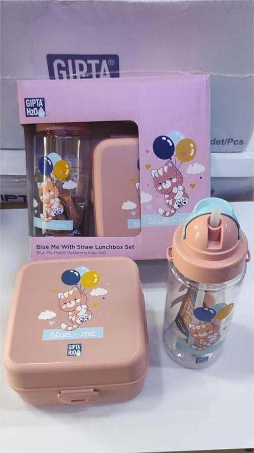 Blue-Me Tritan Pipetli Matara + Desenli Beslenme Kabı TOZPEMBE