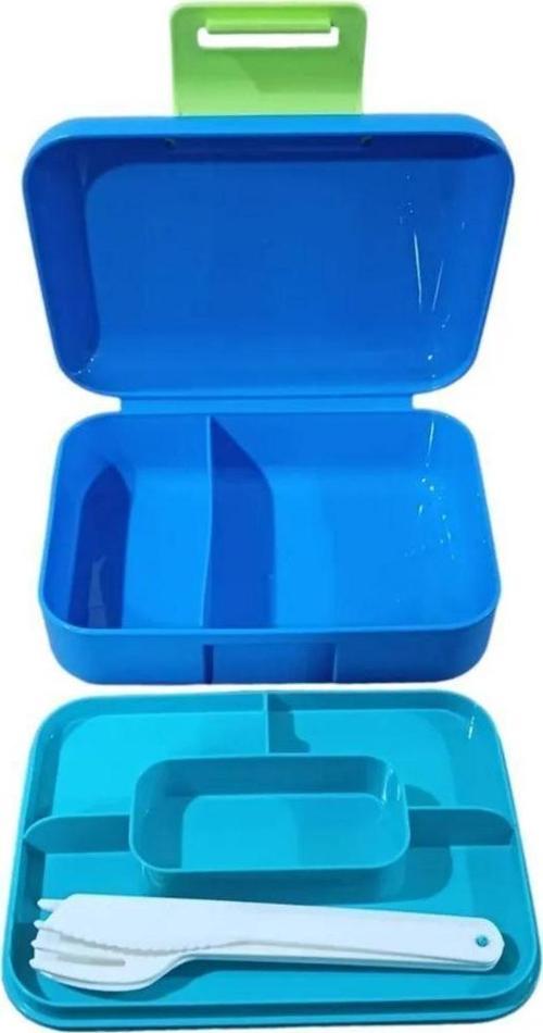 Beslenme Kutusu Çift Katlı Alt Hazne İki Bölmeli Yemek Saklama Kabı Çatal Kaşık mavi