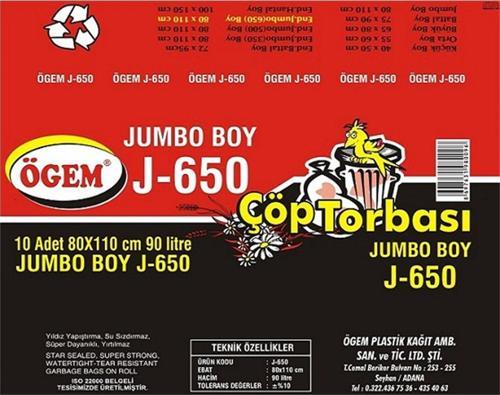 Plastik Çöp Torbası Ağır Hizmet J-650 5 Adet