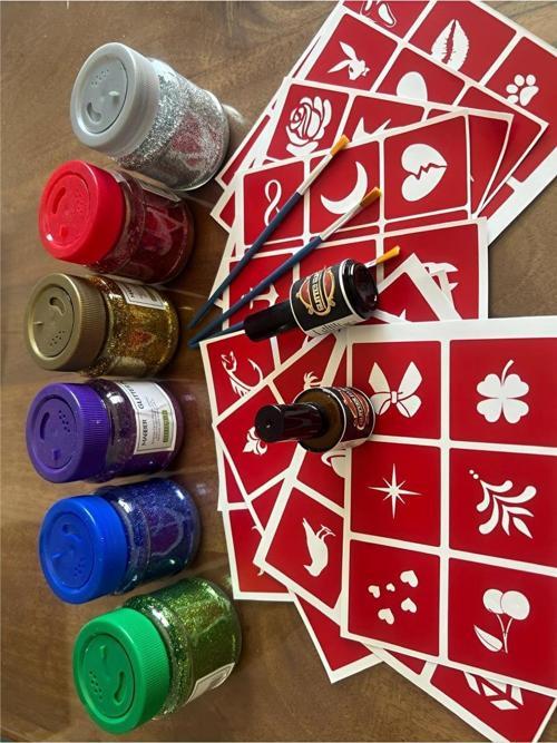 Mega Simli Dövme Seti 2 Adet Glitter Tattoo 100 şablon 6 adet büyük sim hediyeli