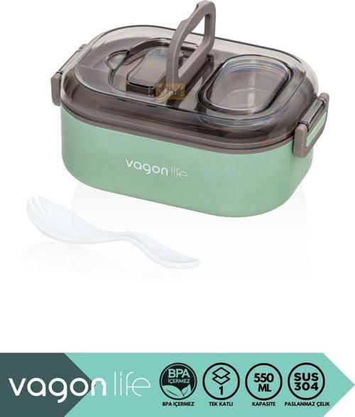 Bento 550Ml Lunchbox Yeni Koleksiyon Tek Katlı Bölmesiz Çelik Sefer Tası Yemek Kutusu Yeşil