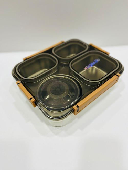 Bento Paslanmaz Çelik Tek Kat 4 Bölmeli (Sos Kaseli) 1200Ml Beslenme Kutusu Sefer Tası kahve