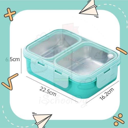 Lunch Box 700 Ml Tek Kat İki Bölmeli Metal Kaşıklı Yeni Nesil Beslenme Kutusu Sefer Tası pastel yeşil