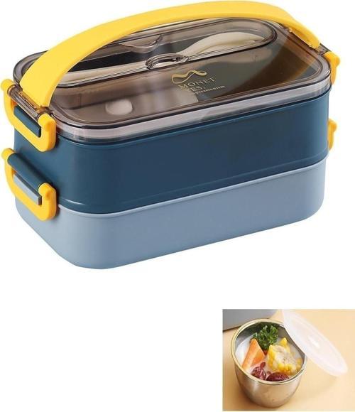 Bento Lunch Box Ofis-Okul Için Yeni Nesil Sefer Tası -Çorba Kaseli Model-Paslanmaz Çelik Lacivert