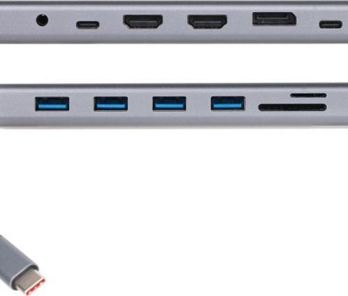 Cu4706 Type-C To Hdmı-2 Dp Usb3.0-3 Type C Usb2.0 Rj45 Sd2.0 Tf2.0 Pd Dc 3.5Mm 13 In 1 Çevirici Siyah