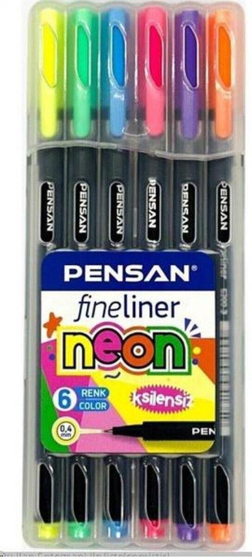 6300 Fineliner 0.4 Mm Keçe Uçlu Kalem 6 Neon Renk Set Çok renkli