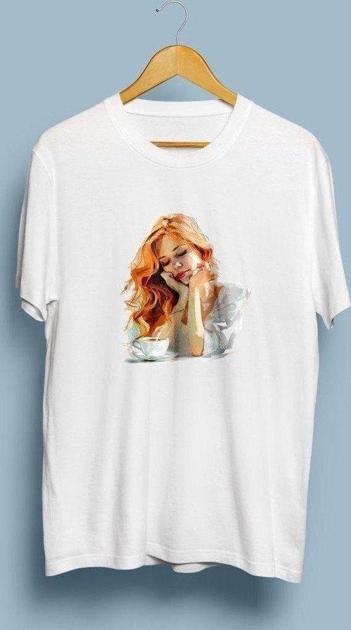 Oversize Kadın ve Kahve Çizim Tasarımlı unisex T-shirt