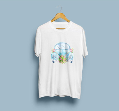 Oversize Çiçekle Süslenmiş Eski araba Tasarım unisex T-shirt