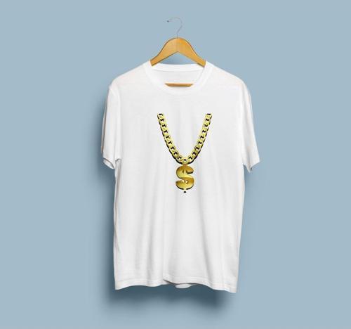 Oversize Altın rengi Dolar Kolye Tasarım unisex T-shirt