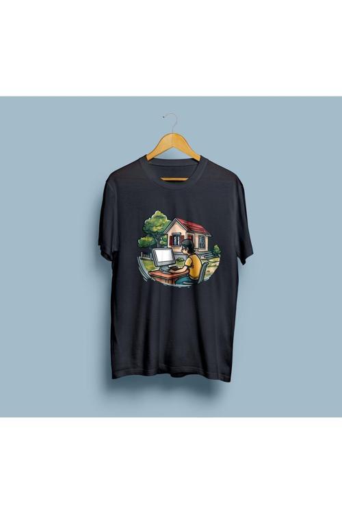 Oversize Yazılımcı Bilgisayar Ağaç ve Ev tasarım unisex T-shirt