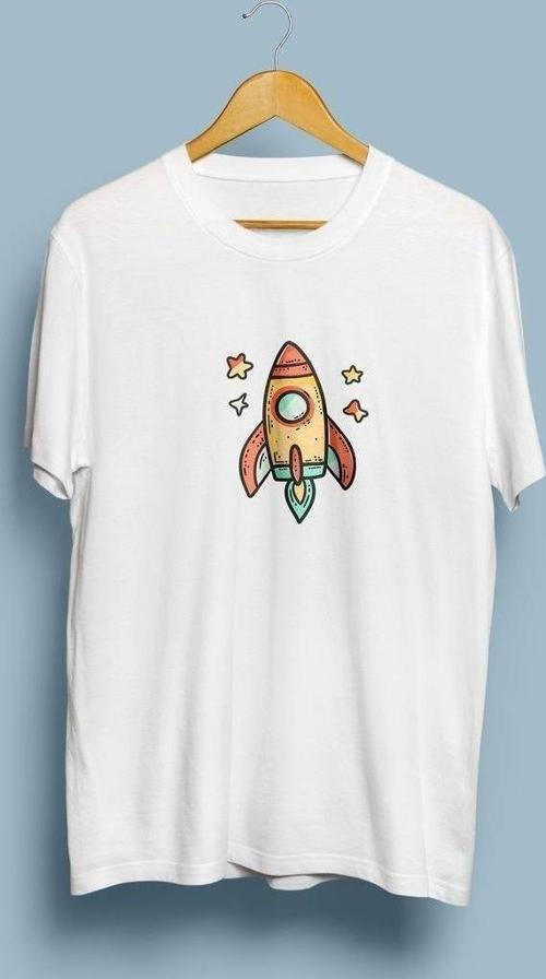 Oversize Roket ve Yıldızlar tasarım unisex T-shirt