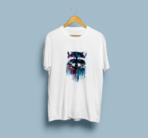 Oversize Renkli Rakun Tasarım unisex T-shirt