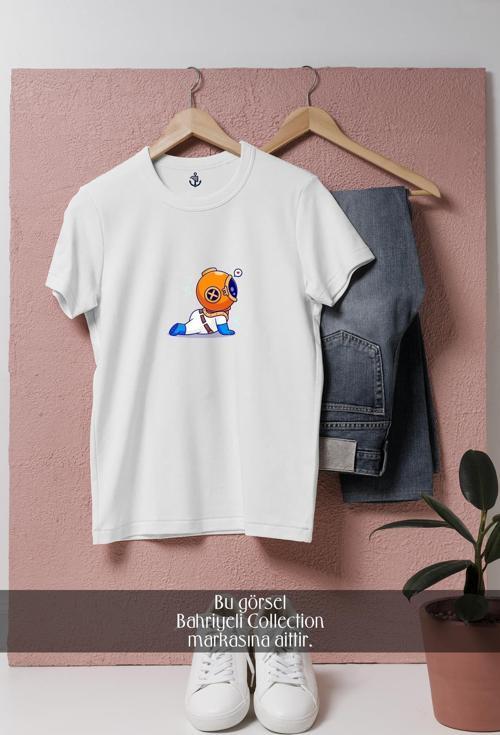 Oversize Mini Dalgıç Ve Kalp  Tasarımlı Unisex T-Shirt