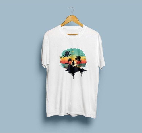 Oversize Ada / Gezgin / Gün batımı ve palmiyeler tasarım unisex T-shirt