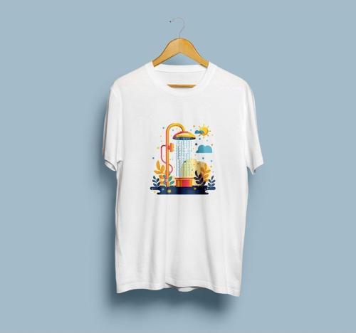 Oversize Duş Başlığı ve Güneş tasarım unisex T -shirt