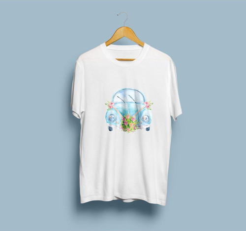 Oversize Çiçekle Süslenmiş Eski araba Tasarım unisex T-shirt