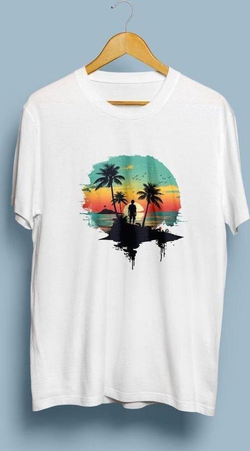 Oversize Ada / Gezgin / Gün batımı ve palmiyeler tasarım unisex T-shirt