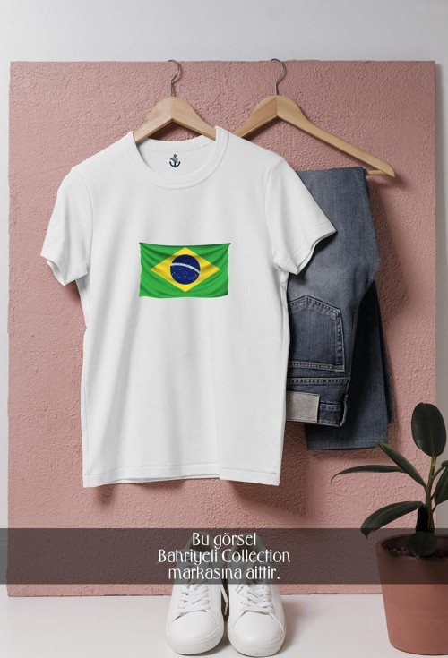 Oversize Brezilya Bayrağı Tasarımlı Unisex T-Shirt