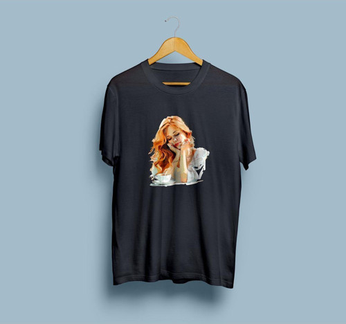 Oversize Kadın ve Kahve Çizim Tasarımlı unisex T-shirt